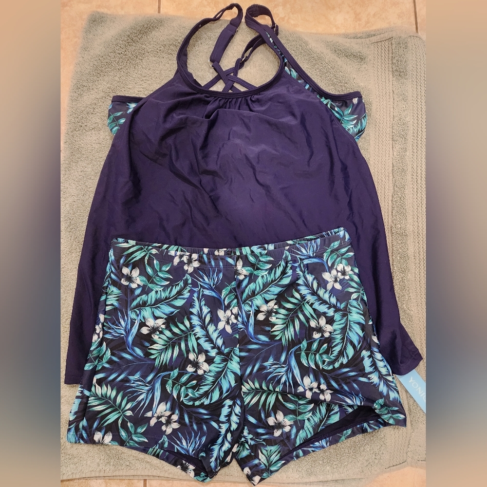 Younique Blue and Green Floral Swimwear